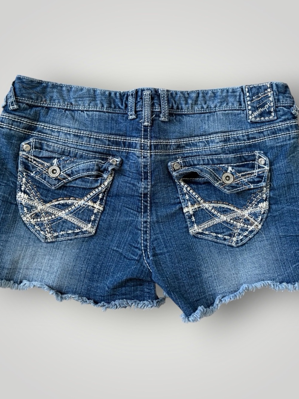 Amethyst Jeans Dark Blue Embroidered Pocket Denim Cutoff Shorts